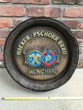 Vintage Hacker Pschorr Brau Beer Barrel Keg Bar Sign - Rare German Imported 18 "