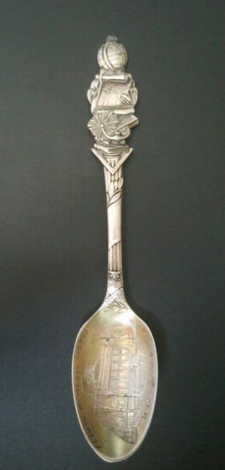 Rare Sterling Silver Souvenir Spoon Of Flower Memorial Library Watertown Ny