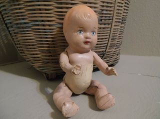 Vintage 7 " Composition Baby Doll Jointed W/painted Features