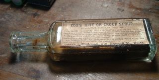 Antique Bottle W/ Paper Label Cox 