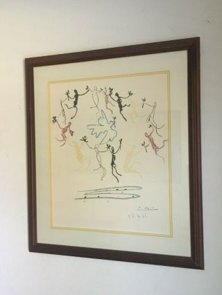 Vintage 1961 Pablo Picasso Lithograph Dance Around The Dove Of Peace 36 X 24