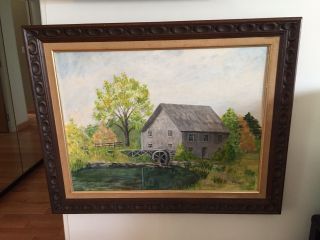 Vintage Landscape Painting Oil On Canvas Signed Wood Framed Signed