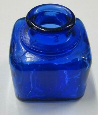 Antique Hand Blown Ink Cobalt Blue Ink 2 " Square Early Example 2 Oz.