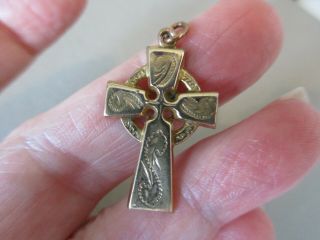 Antique Vintage Victorian Art Nouveau Gold Filled Celtic Cross Fob Charm Pendant