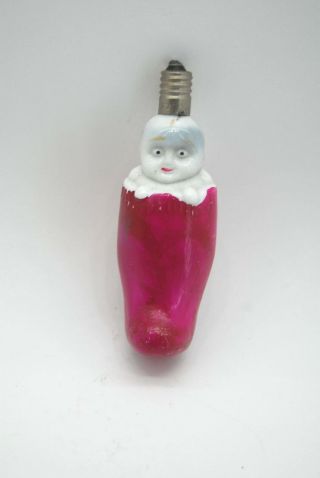 Antique Figural Stocking Baby Christmas Bulb Ornament Vintage Painted Glass B - 19