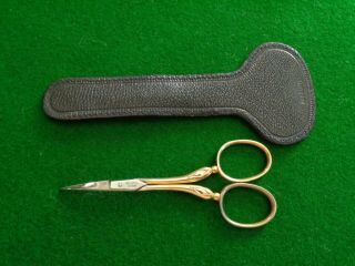 Old RARE c.  1920 ' s J.  A.  Henckels Cuticle Scissors GOLD Wash & Pouch 2