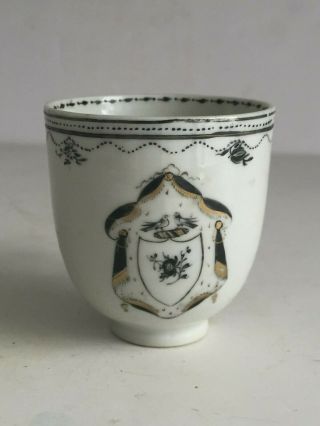 18th Century Chinese Export Porcelain Armorial Cup Drape Birds Floral