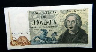 1973 Italy Rare Banknote 5000 Lire Columbus2 Xf