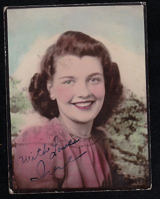 Old Vintage Antique Large Photo Booth Photograph Young Woman - Handcolored