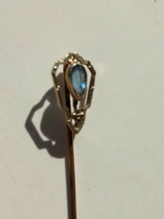 Antique Victorian Stick Pin 10k Yellow W/white Gold Overlay Marked & 2.  5 "