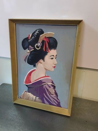 Vintage 50s Mid Century Framed Paint By Numbers Japan Geisha Girl Woman Painting