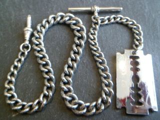 Heavy 37g Silver Tone Albert Pocket Watch Chain,  Peaky Blinders Razor Blade Fob