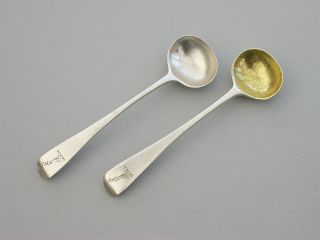 Pair George Iii Old English Pattern Silver Salt Spoons,  London 1810