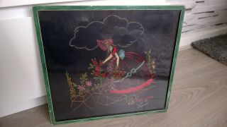 Shabby Chic Vintage Hand Embroidered framed Picture with Crinoline Lady 2