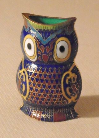 Antique Cloisonne Enamel Brass Bud Vase Figurine Owl High End Multicolor 19f