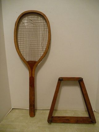 Antique Turn Of The Century Slocum Wood Tennis Racquet Racket,  Wood Press