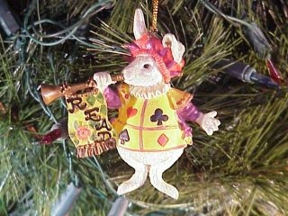 Rare Beury Alice In Wonderland White Rabbit Read Banner Horn Christmas Ornament