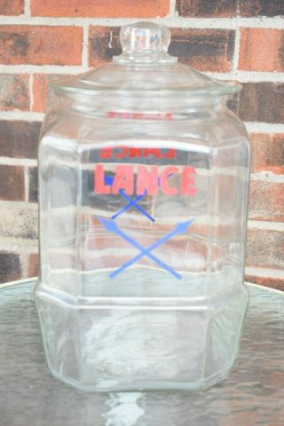 Rare Vintage Large Lance Glass Cracker Jar Store Counter Display 11 " Tall 8 Side
