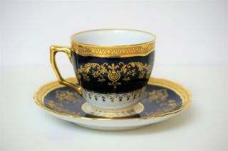 Raynaud Limoges China Grand Siecle Cobalt And Gold Demitasse Cup Saucer - Rare