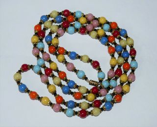 Venetian Glass Vintage Art Deco 48 " Necklace - Multi Coloured Rare