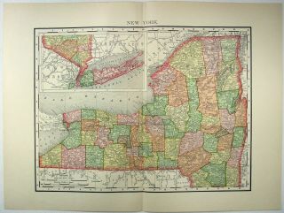 1895 Map Of York State By Rand Mcnally.  Antique