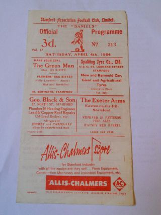 Football Programme Rare Fold - Out Stamford V Matlock Town Midland Counties 1964
