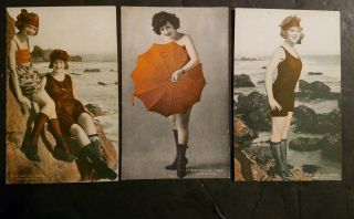 Mack Sennett Girls " Bathing Beautys " Colorized1920s Exhibit Rare 3card Lot4