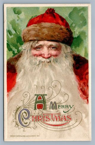 Santa Christmas Antique 1912 Postcard By John Winsch W/ Red Cross Stamp