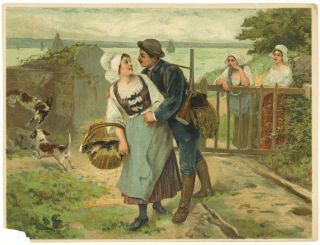 Antique Print Country Scene Dutch Or French Color Litho 1850 - 7 " X 5 " Rural