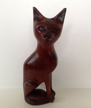 Vintage Antique Carved Wooden Large Cat Kitten - Carved Art Rare - 17 " High