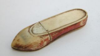 Rare Antique Bone Needle Holder In Shape Of Shoe