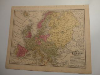 1847 Hand Colored Engraved Map Of Europe - Mitchell 