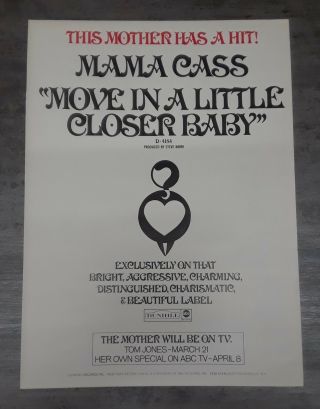 Mama Cass Rare Vintage 1969 Trade Ad Pin - Up Poster Move In A Little Closer Baby