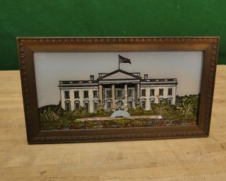 Antique Vintage Wood Framed Reverse On Glass Painting The White House Washington