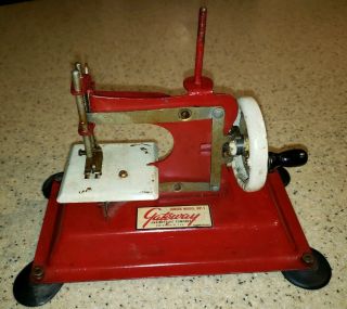 Christmas Red Antique Childs Toy Sewing Machine Gateway Junior Model Mp - 1