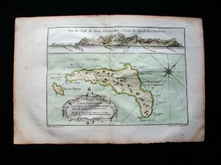 1754 Bellin: Orig.  Map South America,  Juan Fernandez Islands,  Chile,  Santa Clara