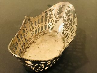 Antique 800 Silver Reticulated Pierced Dish Floral Boat Serving Basket Repousse