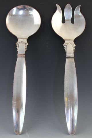Pair Vintage Signed Superior Silver Plate Large Salad Serving Fork & Spoon Set