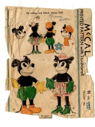 Vintage Minnie And Mickey Mouse Doll And Clothes Patterns 18 "