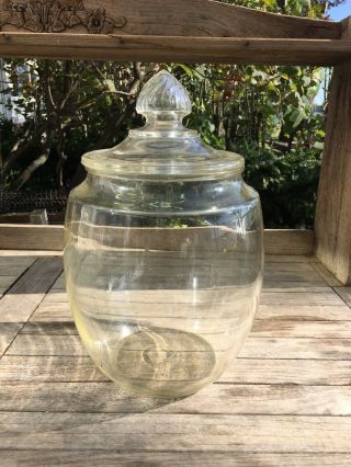 Antique Large Swirl Glass Top Apothecary Pharmacy Candy Jar Show Globe,