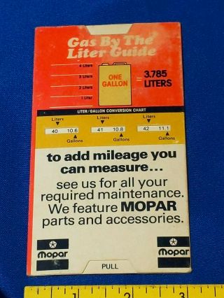 Mopar Gas By The Liter Guide Car Truck Advertising Station Paper Chart Vtg Rare