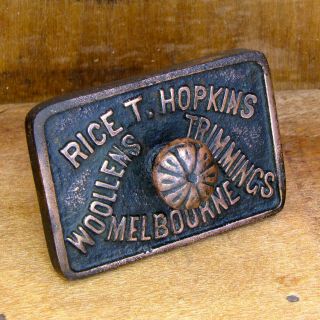 Rice Hopkins Wool Store Melbourne Advertising Antique Paperweight Cast Iron Sign