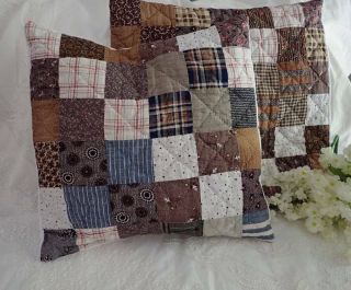 Rich Fabrics Antique C1880 Farmhouse Patchwork Quilt Pillow 13x13 " 1