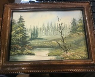 Antique Small Oil Painting Winter Lake Trees Landscape Old Painting Framed