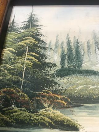 Antique Small Oil painting Winter LAKE TREES Landscape Old Painting Framed 2