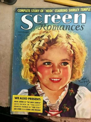 Rare Screen Romances November 1937 Shirley Temple Cover Art Christy