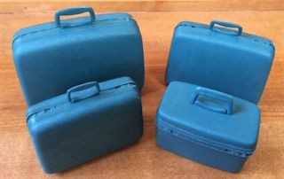 Vintage Barbie 1960s Samsonite Teal Blue 4 - Pc Suitcases Luggage Set