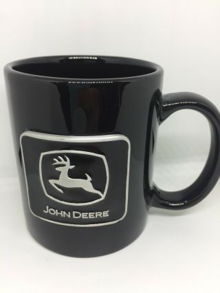Rare Black John Deere 3 - D Silver Metal Logo Mug Heavy,  High End Quality