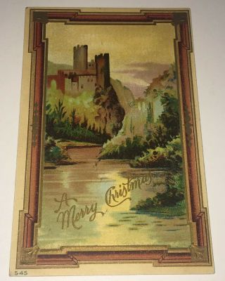 A Merry Christmas Castle Non Traditional Holiday Postcard Antique Vintage