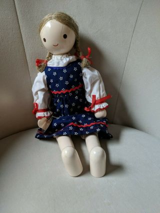 Vintage 13 " Hand Painted Wooden Doll - Hand Made In Czechoslovakia With Tag.